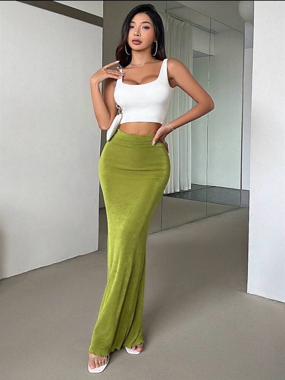 New Kiwi Green Stretch Mermaid Maxi Skirt - Women